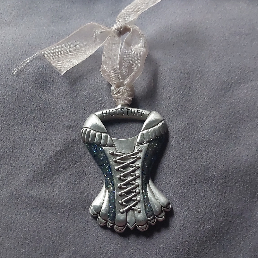 Gloria Duchin Pewter Glitter Corset Hot Stuff Ornament